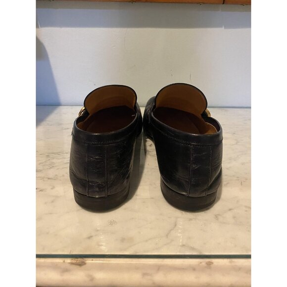 Gucci Loafers Shoes Mens Size 8.5 Leather Web Stripe Gold Bit Made Italy 428609 - Picture 3 of 7